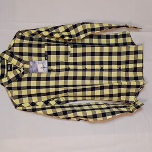 NWT K1X Ron Artest MED Long Sleeve Button Down Checkered Shirt Blue Yellow White